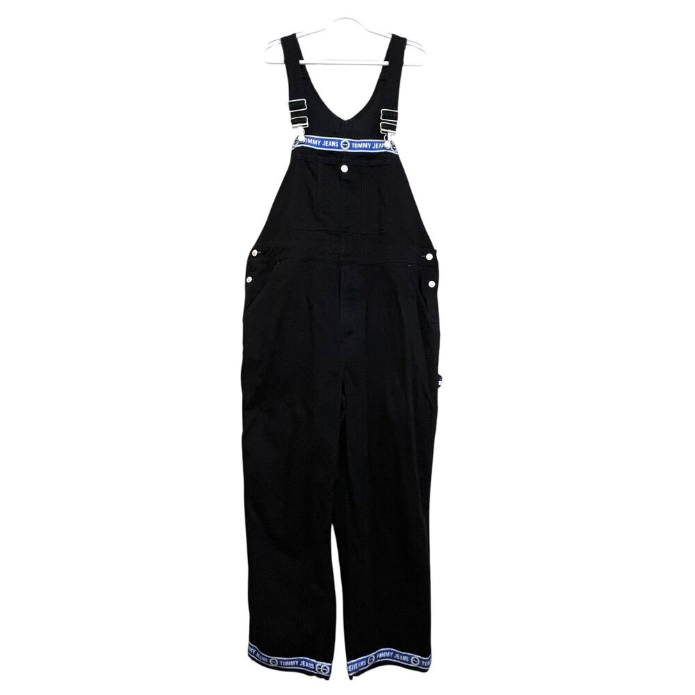 Vintage Overalls Tommy Hilfiger Jeans Black Denim Blue Logo Trim Large